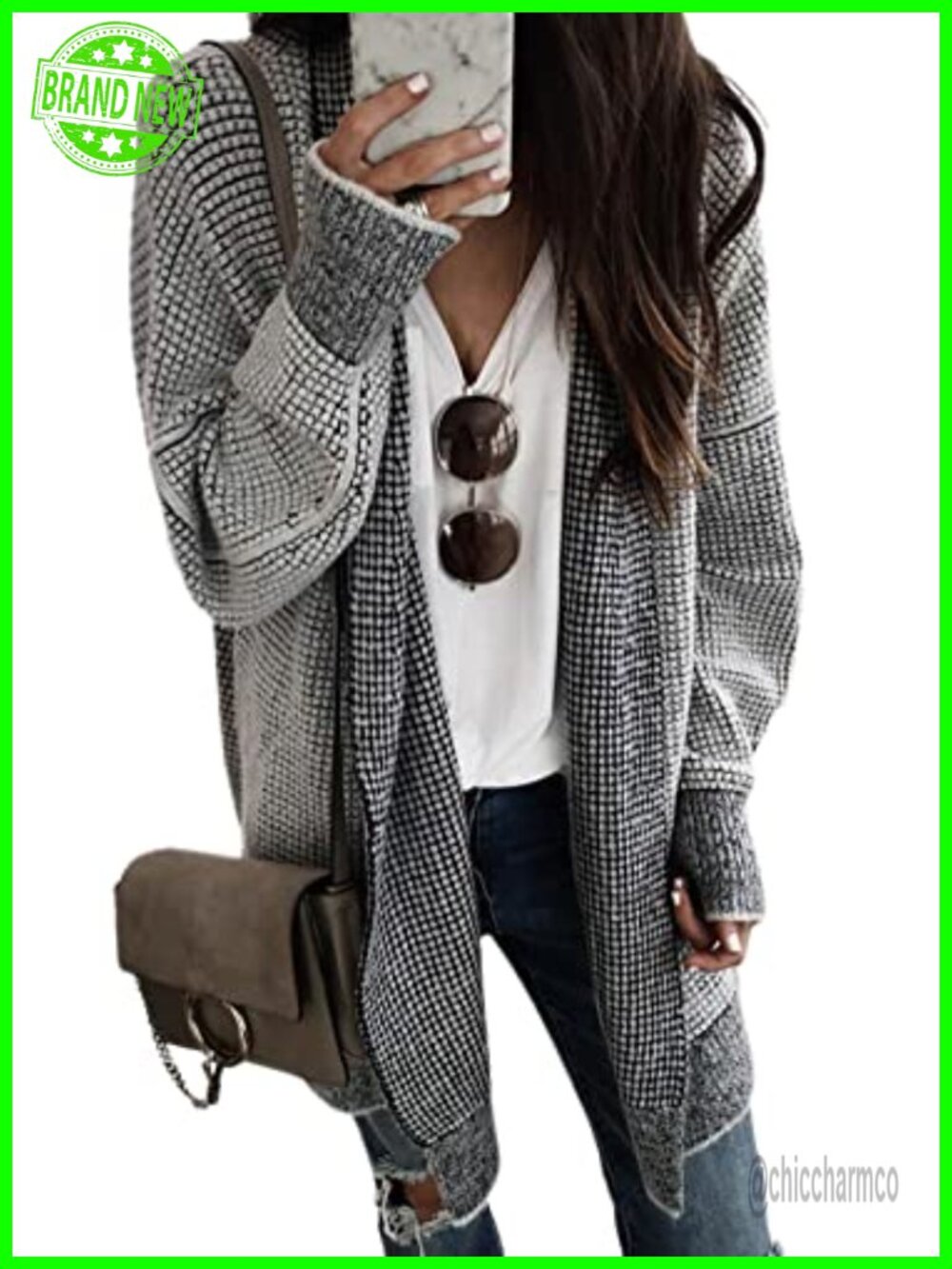 Oversized Open Front Cardigan Sweater Loose Knit Batwing Sleeve